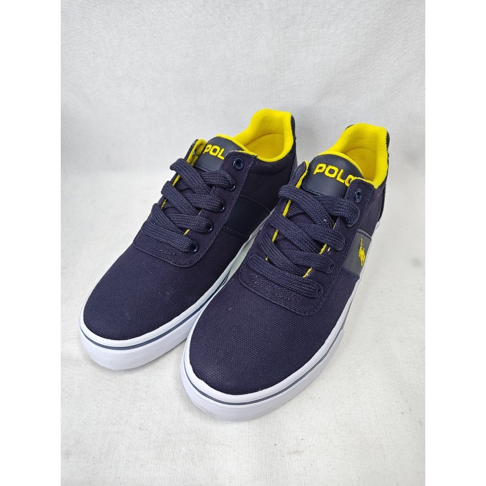 Polo Ralph Lauren Hanford Boys Size 4 Navy Blue Yellow Canvas Sneakers New Box